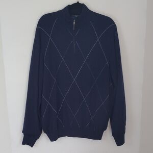 Fairway & Greene Mens Italian Merino Wool Wind Sweater Golf Argyle 1/4 Zip Sz L